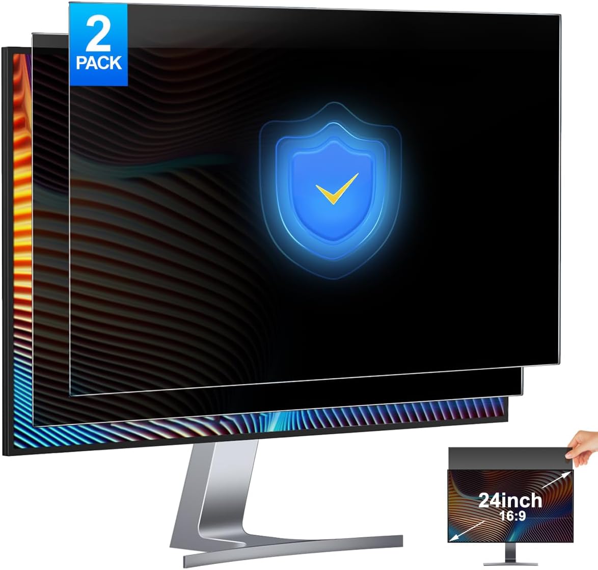 Privacy Filter 2Pack - 2パック 24インチ コンピュータプライバシースクリーンフィルター アンチスパイグレアプロテクターフィルム ワイドスクリーンモニター用 16:9アスペクト比
