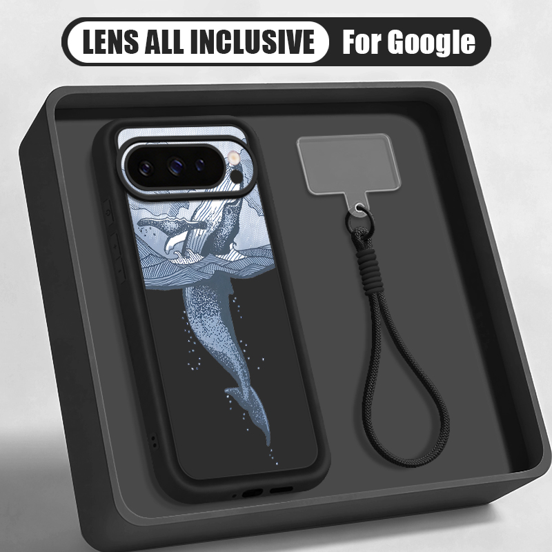 Google Pixel 9 Pro - ザトウクジラ柄リストストラップ付きランヤードケース Google Pixel 10 9 8