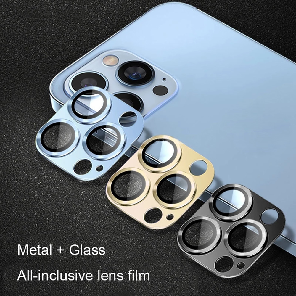 Tempered Glass Screen 9H - 5個入り 9H強化ガラス製メタルカメラレンズプロテクター、傷防止フルカバー、iPhone 16 Pro、15 Pro Max、14、13、12