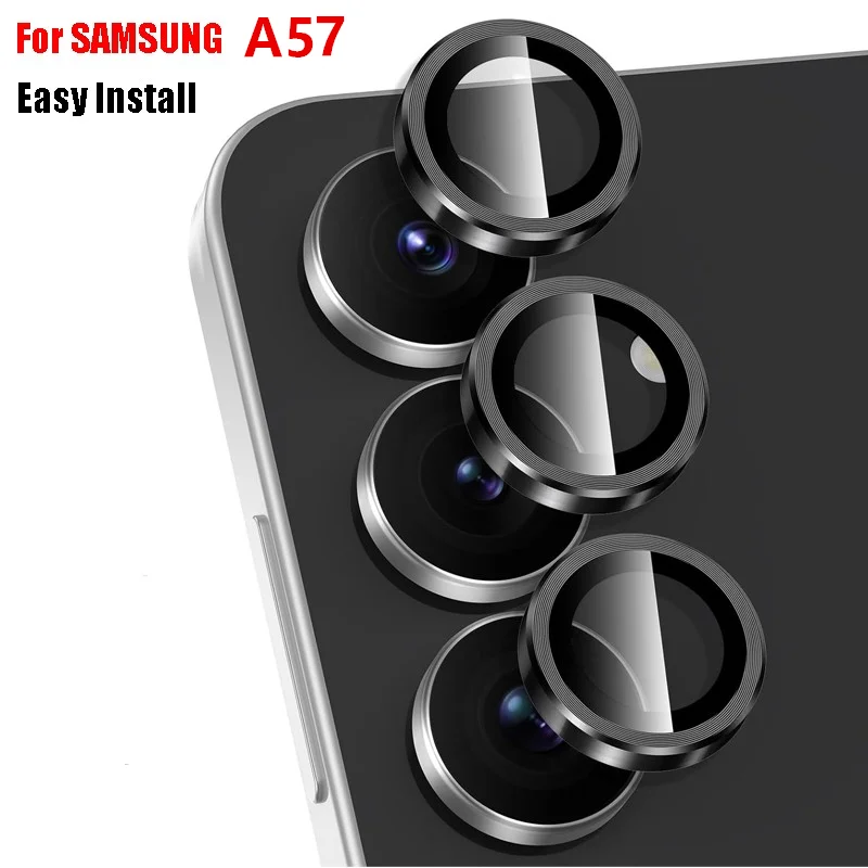 Tempered Glass Screen 9H - 金属カメラレンズプロテクター三星銀河 A57 A37 アンチスクラッチ 9H 強化ガラス金属リングギャラクシー