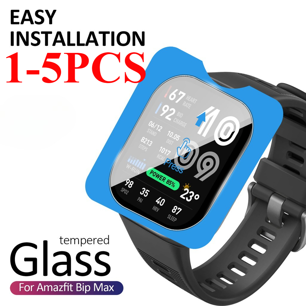 Glass Protector Auto - Amazfit Bip Max用HDクリア強化ガラススクリーンプロテクターフィルム 1-5枚入り 簡単設置 自動位置合わせ