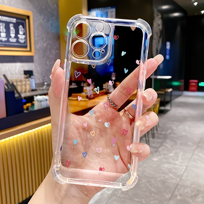 Apple Iphone 15 Pro Max - 透明コーナーバンパー カラフルハート柄 iPhoneケース iPhone 17 16