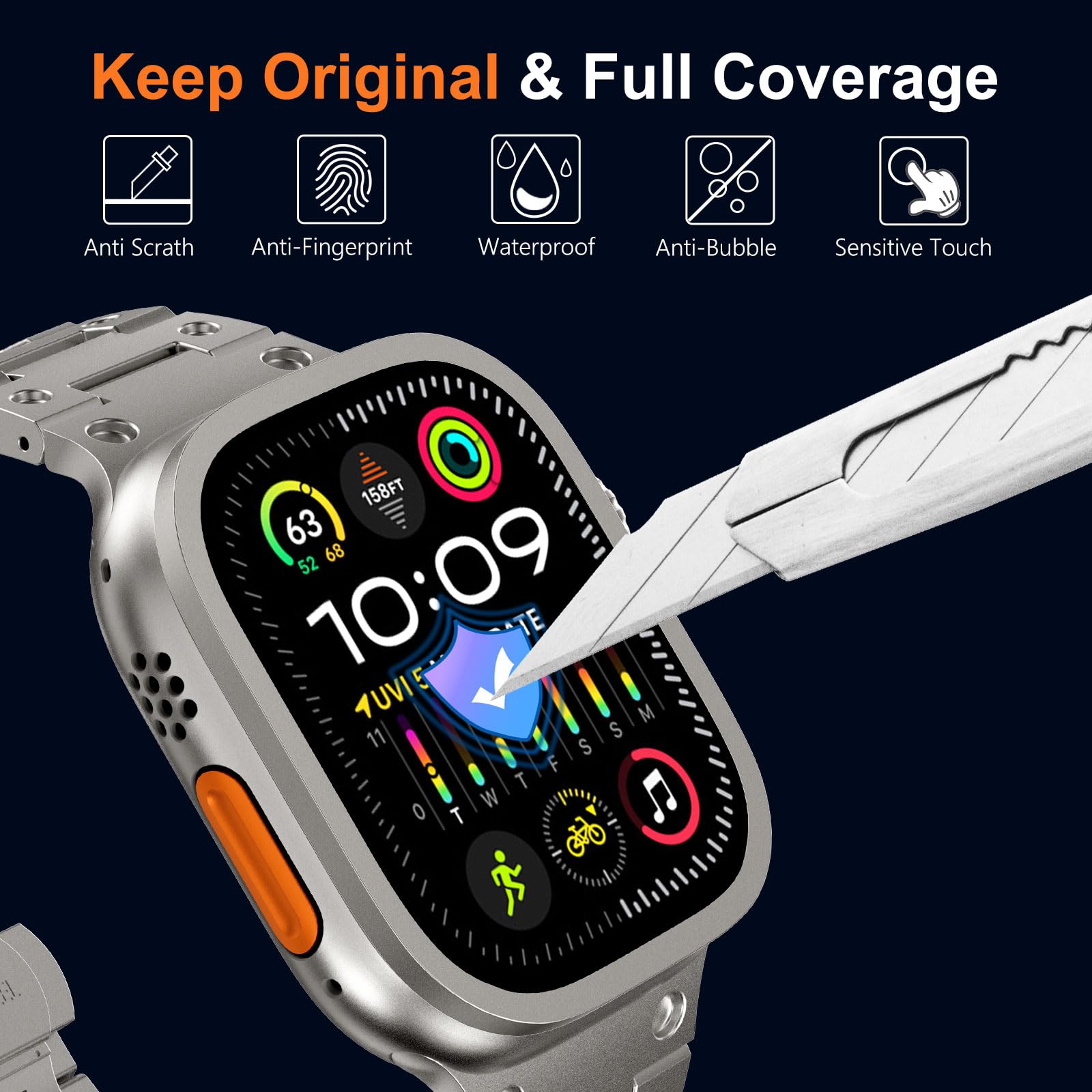 Apple Watch用の傷防止強化ガラス,チタンメタルフレ - Smartwatch Screen Film のレビューと価格