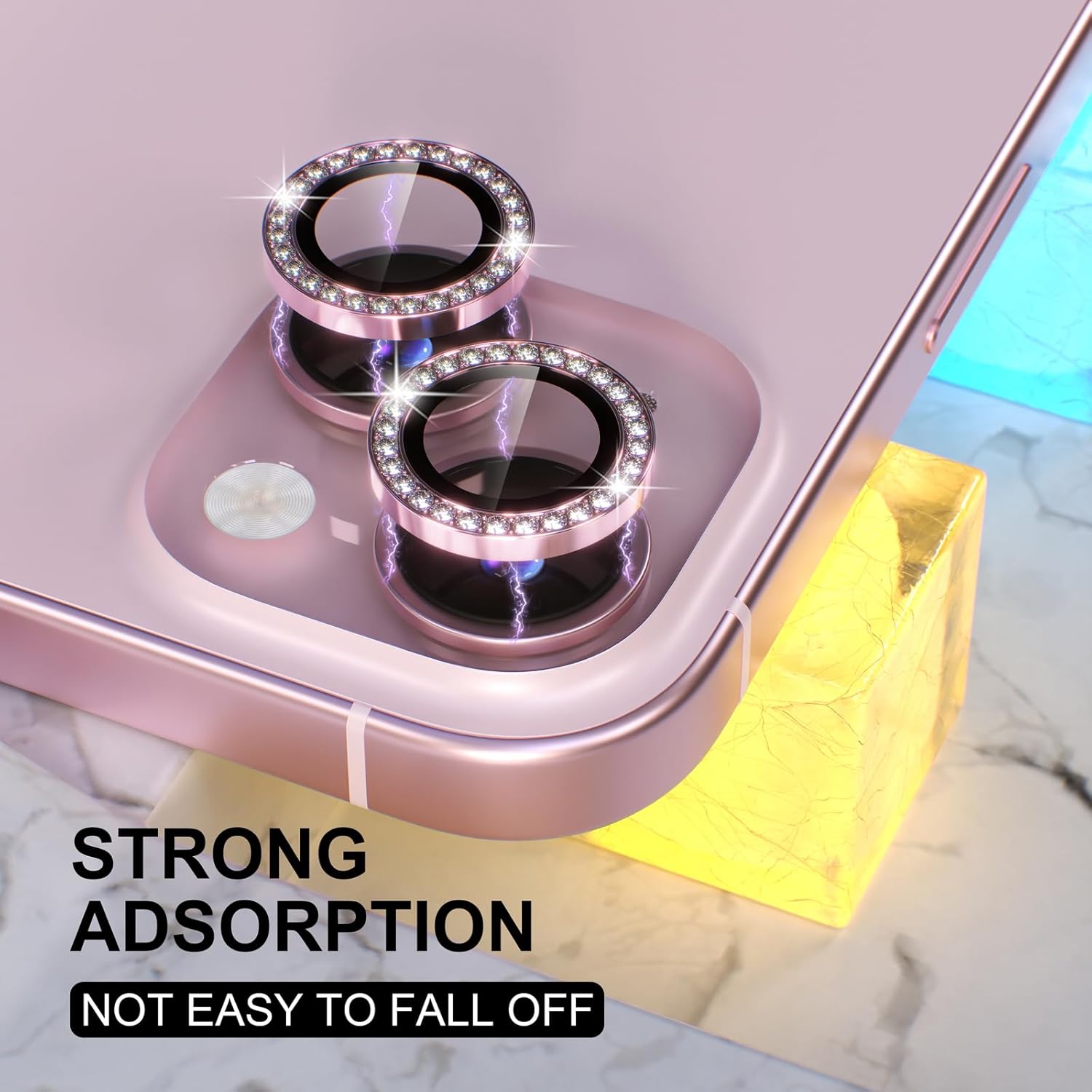 1PC ピンクグリッターダイヤモンドカメラレンズプロテクター - Tempered Glass Screen 9H のレビューと価格