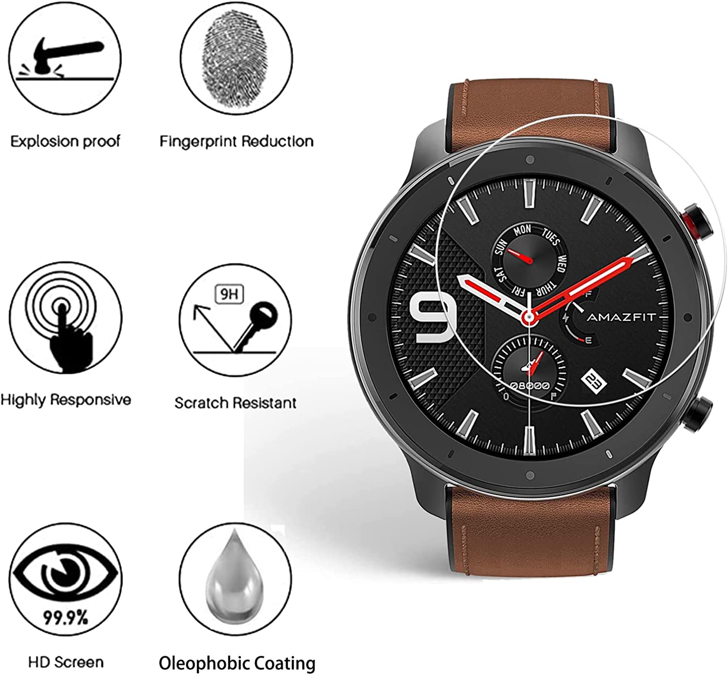 9H 強化ガラスフィルム Amazfit GTR 42 ミリ - Smartwatch Screen Film のレビューと価格