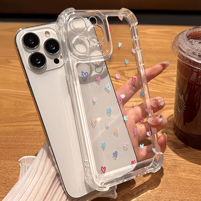 透明コーナーバンパー カラフルハート柄 iPhoneケース  - Apple Iphone 15 Pro Max のレビューと価格