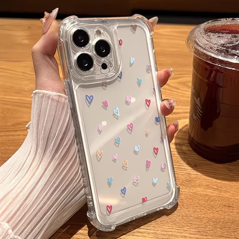 透明コーナーバンパー カラフルハート柄 iPhoneケース  - Apple Iphone 15 Pro Max のレビューと価格