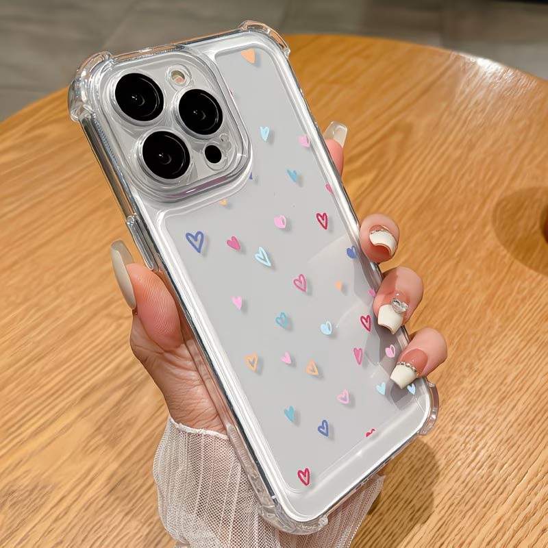 透明コーナーバンパー カラフルハート柄 iPhoneケース  - Apple Iphone 15 Pro Max のレビューと価格