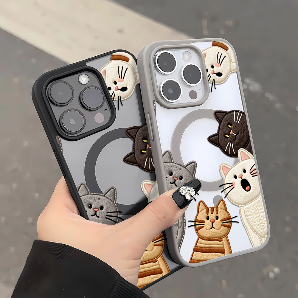 可愛いフェイク刺繍猫柄iPhoneケース iPhone 15 - Apple Iphone 15 Pro Max のレビューと価格