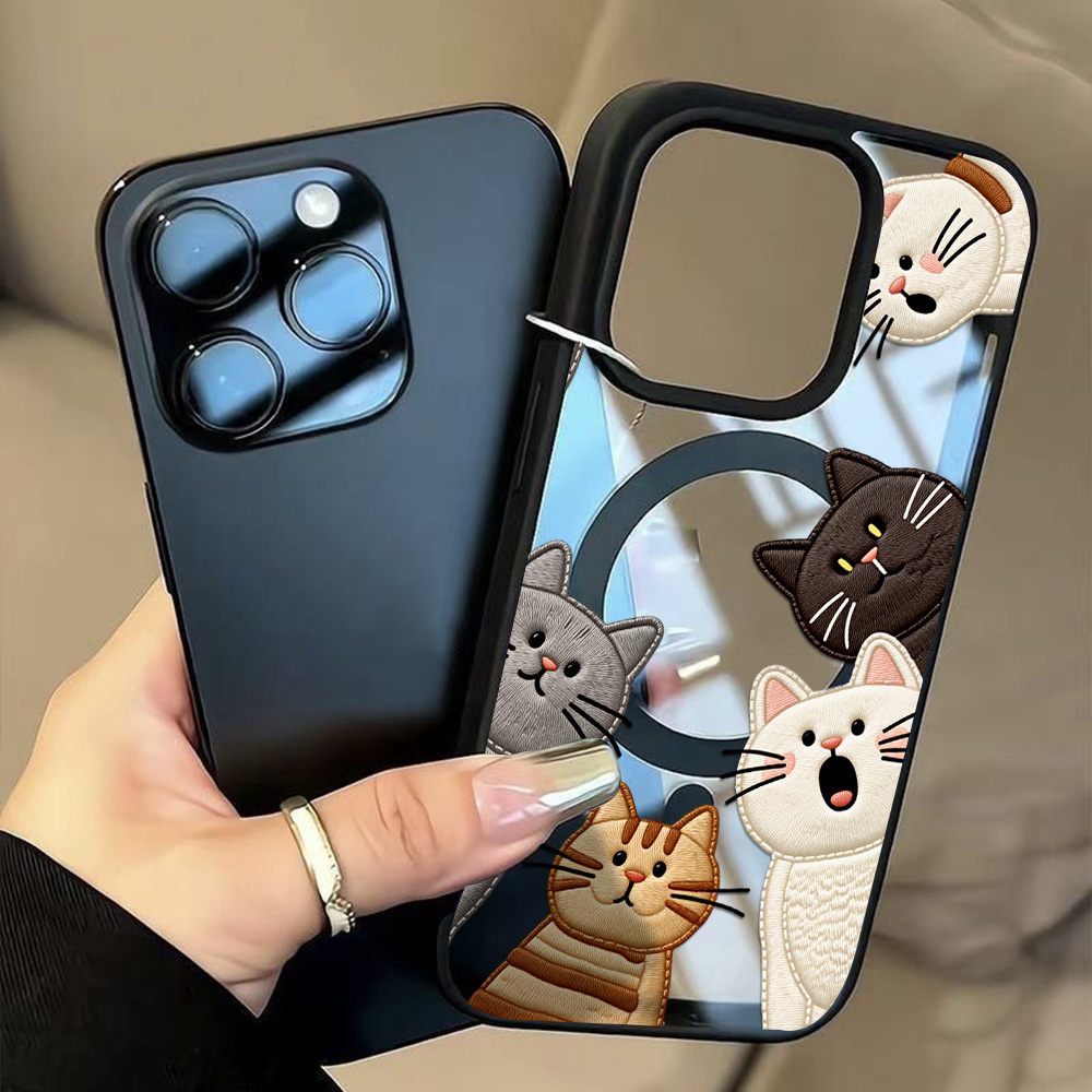 可愛いフェイク刺繍猫柄iPhoneケース iPhone 15 - Apple Iphone 15 Pro Max のレビューと価格
